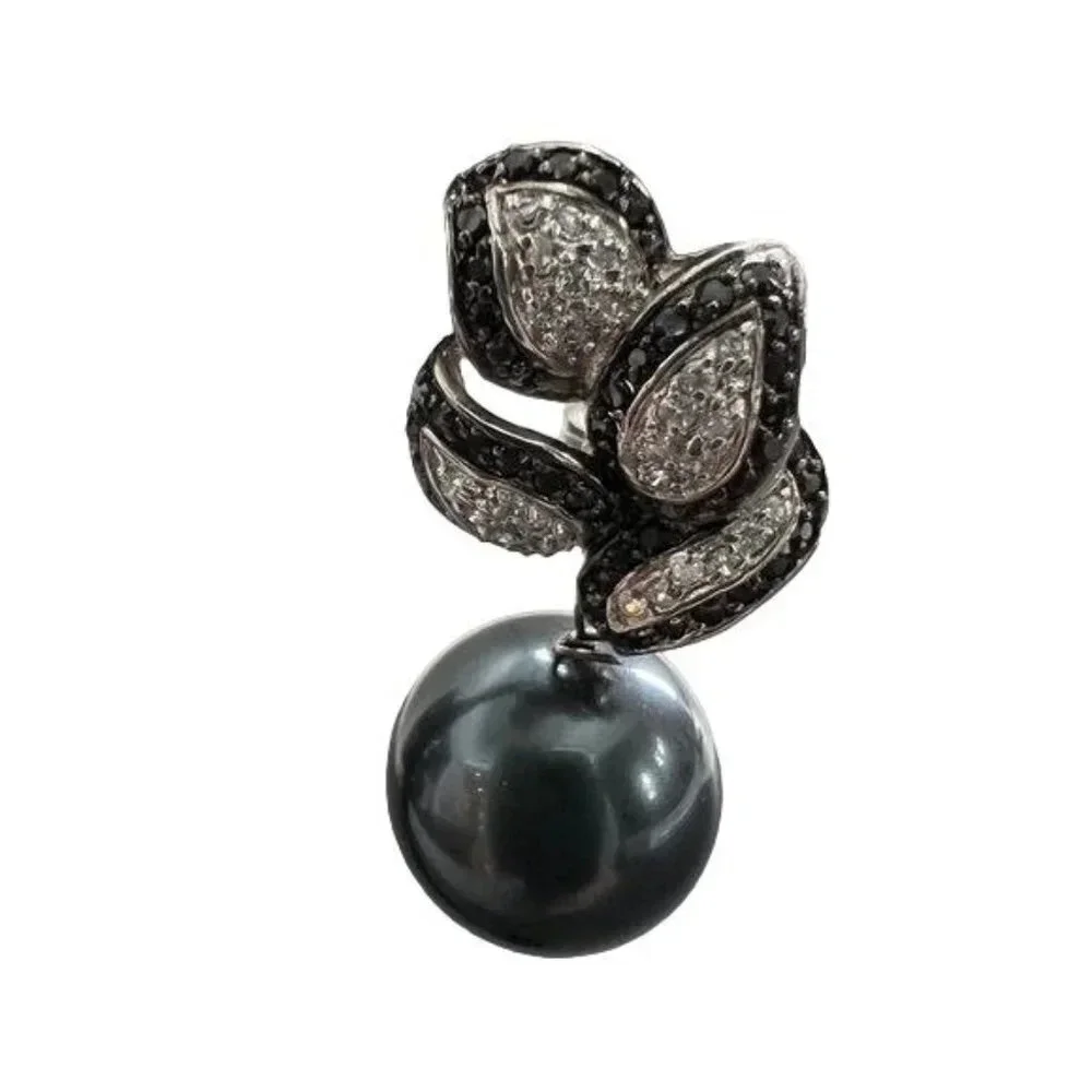 Faux Tahitian Pearl CZ Stone Drop Earrings